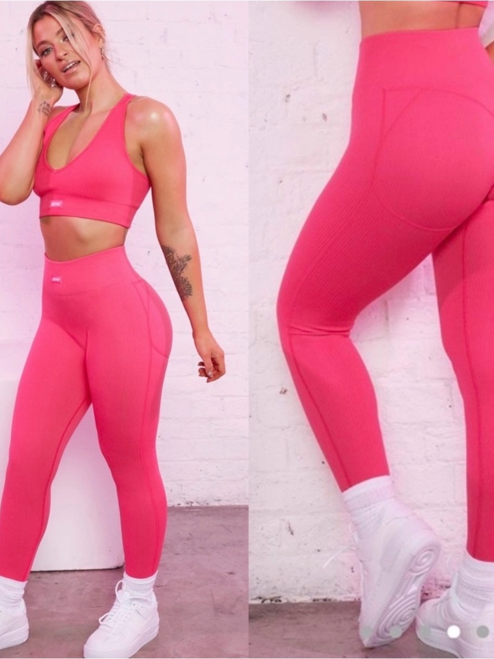 Bo+Tee Strong Ribbed Butt Lifting Leggings Size Small - Hot Pink